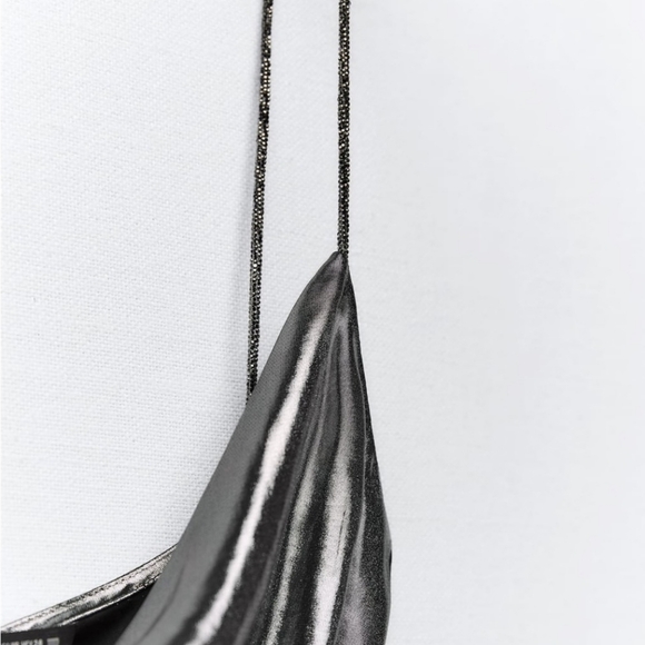 NWT Zara Mettalic Fluid Silver Slip Dress. Size Large - Picture 7 of 7